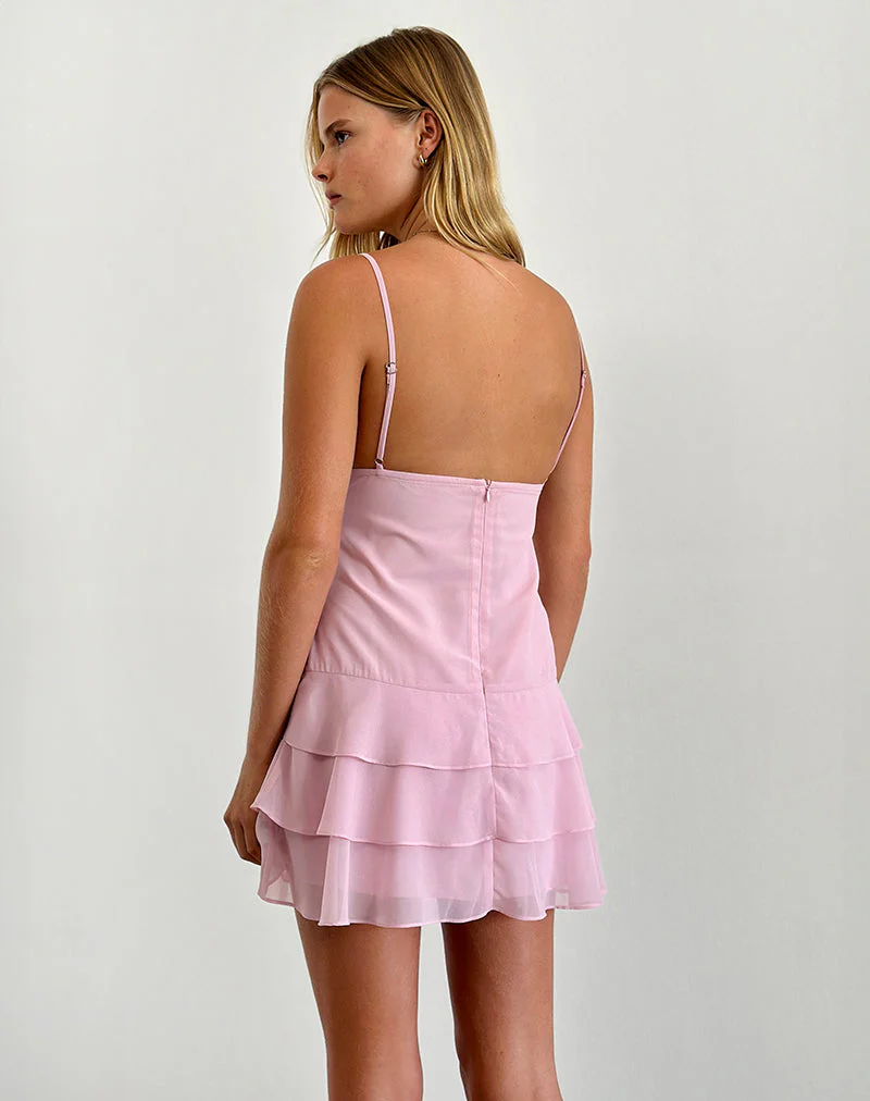 Riasi Rüschen-Minikleid aus Chiffon in Babyrosa - Image 3