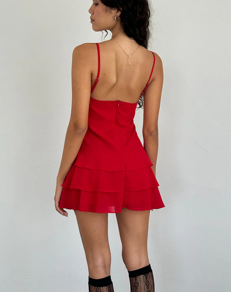 Riasi Ruffle Mini Dress aus Chiffon Rot - Image 5