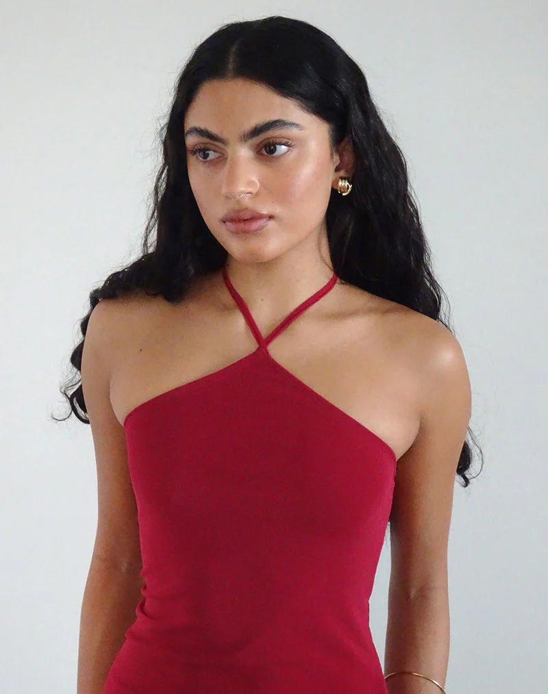 Ribka Midikleid mit Neckholder aus Mesh in Kirsche - Image 2