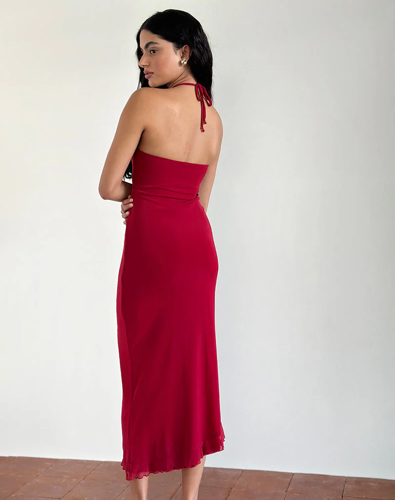 Ribka Midikleid mit Neckholder aus Mesh in Kirsche - Image 3