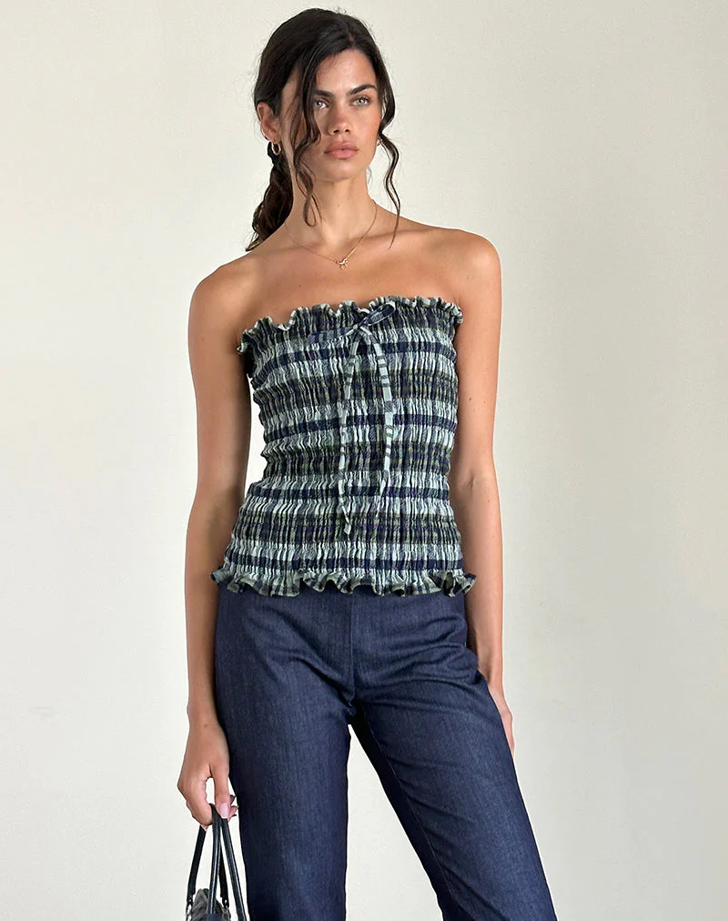 Rigia Bandeau-Top aus Leinen mit Monokaro Grün - Image 4