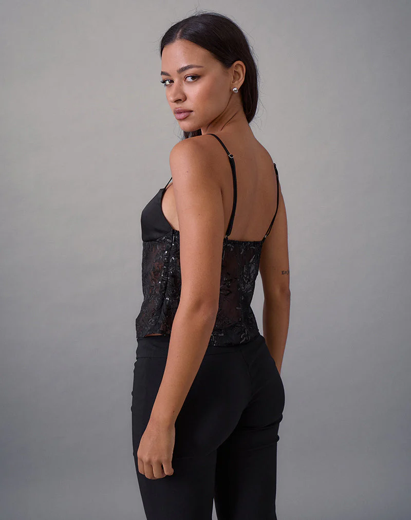 Rikasu Top aus floralem Chiffon mit Pailletten Schwarz - Image 4