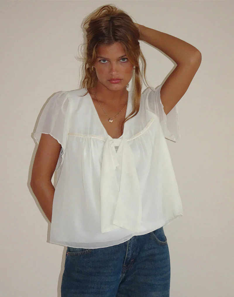 Rike Longline-Top aus Chiffon in Elfenbein - Image 3
