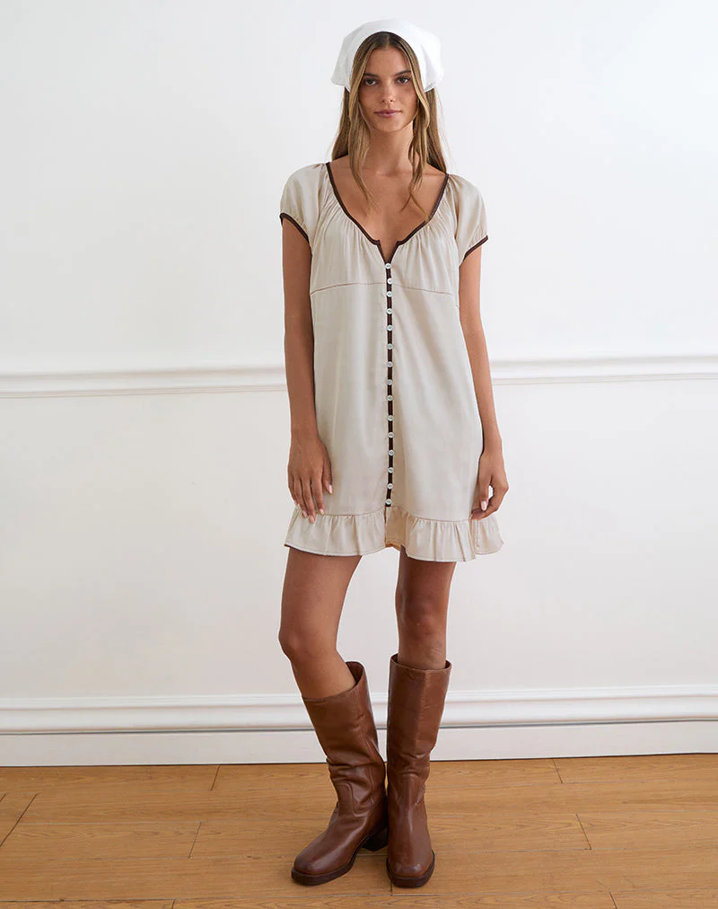 Rinari Mini Dress in Satin Champagne