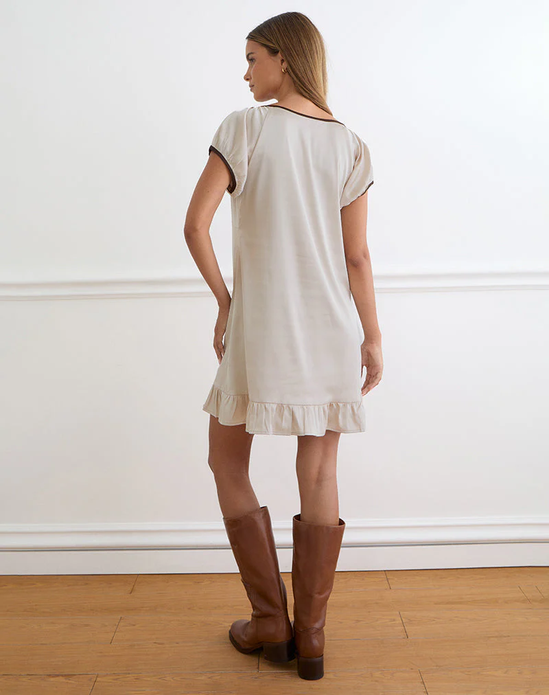 Rinari Mini Dress in Satin Champagne - Image 4