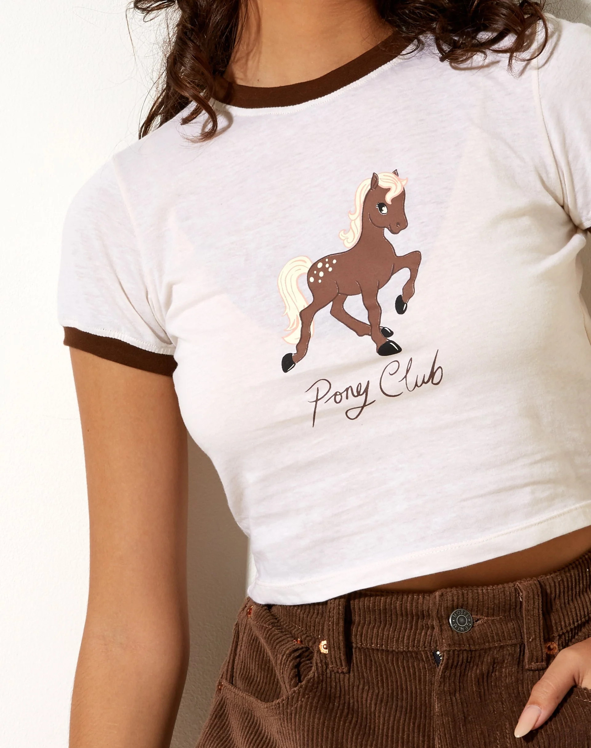 Ringer Tee in Winter White Bind Cocoa Pony Club - Image 6