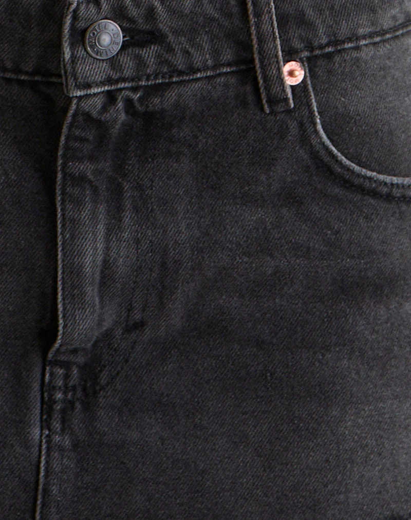 Ripped Raw Hem Denim Mini Skirt in Vintage Black - Image 6