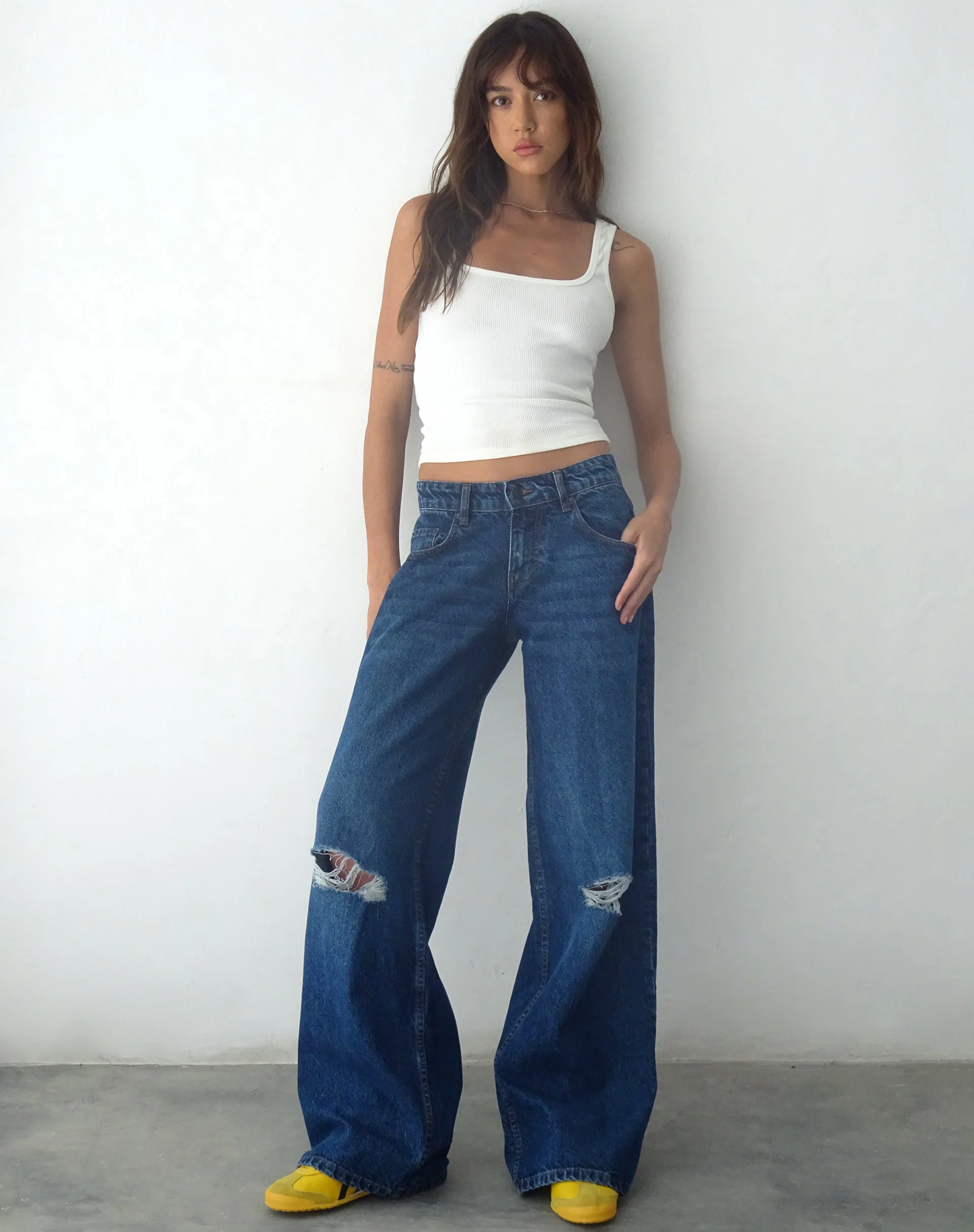 Ripped Roomy Extra Wide Low Rise Jean in Mid Blue Used - Image 2