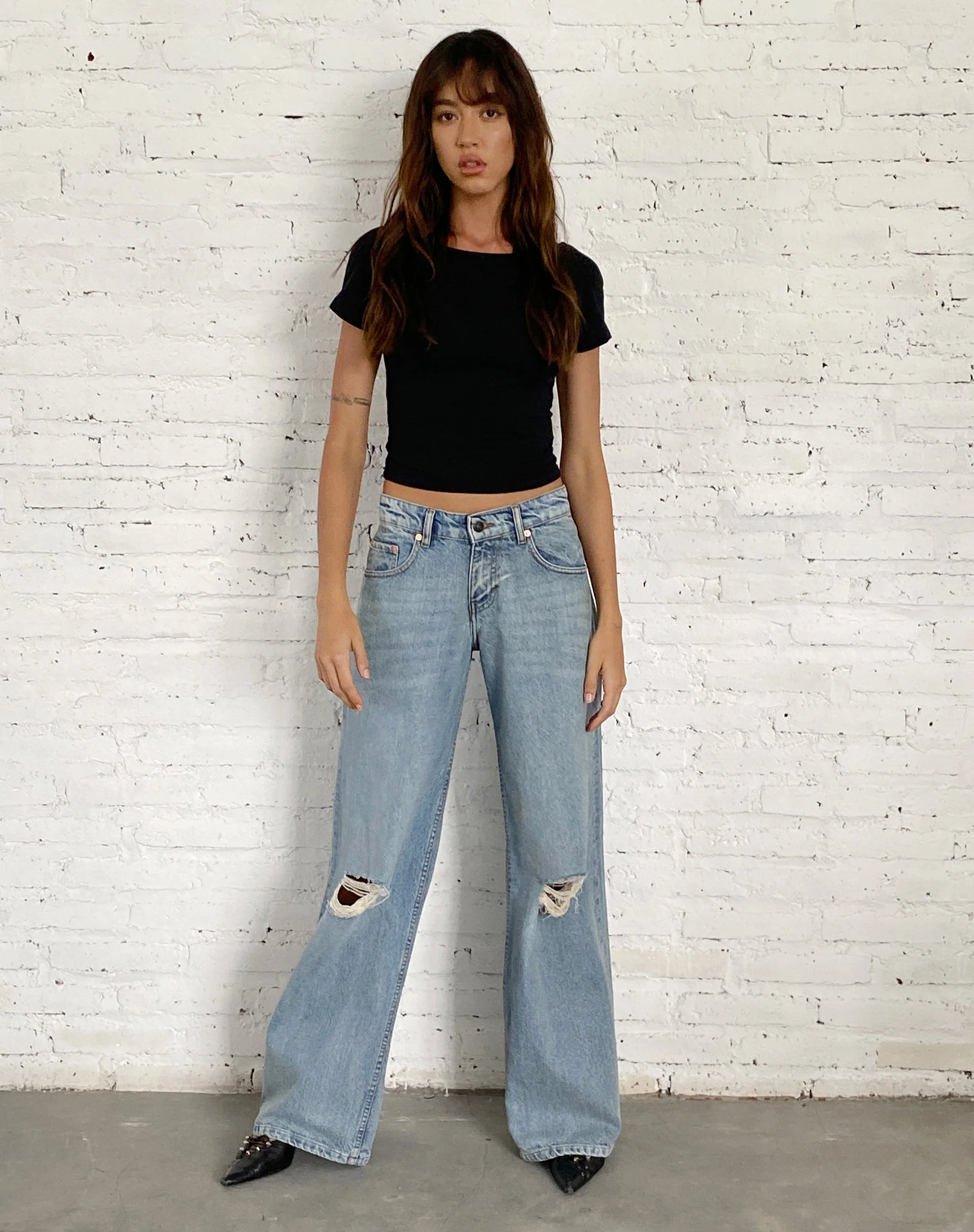Ripped Roomy Extra Wide Low Rise Jean in Vintage Blue Wash - Image 3