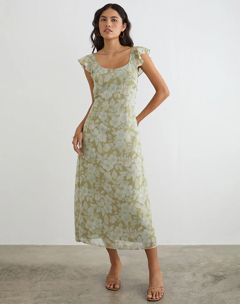 Risala Scoop Midi Dress in Pale Flower Green - Image 4