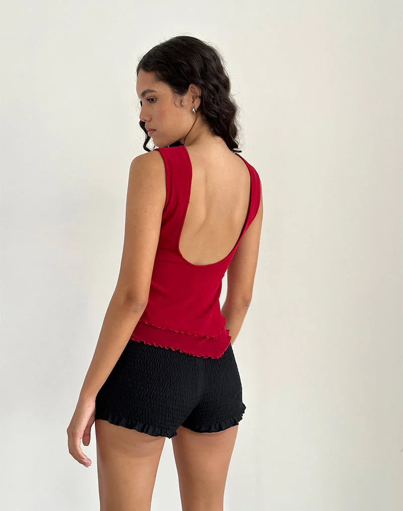 Rochie Asymmetrisches Top aus Mesh Kirsche - Image 2