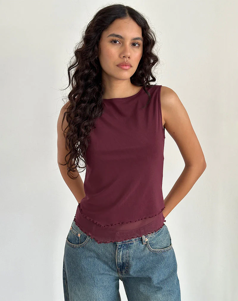 Rochie Asymmetrisches Top aus Mesh Maroon