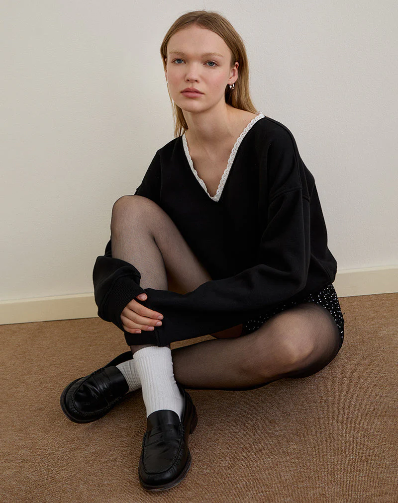 Rodyn Pullover in Schwarz mit weißer Picot-Bindung - Image 3