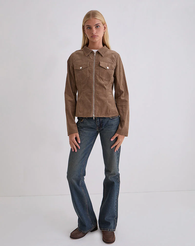 Rohana Passform Jacke in Baby Cord Walnuss Braun - Image 4