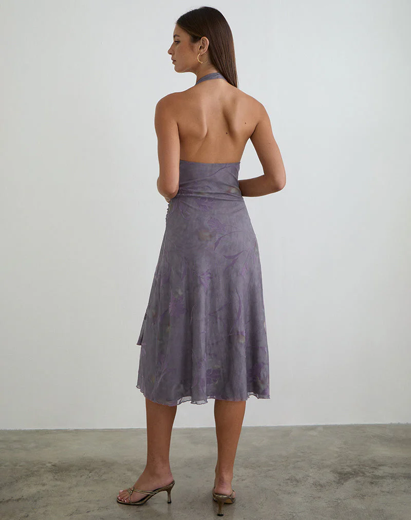 Rokoyo Neckholder-Midikleid in Flare Flower Purple - Image 3