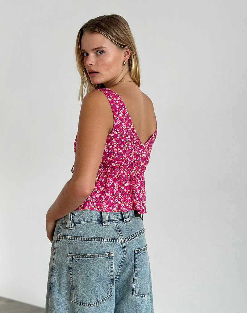 Rolia Cami-Top in Rosa mit Zickzack-Blumenmuster - Image 3