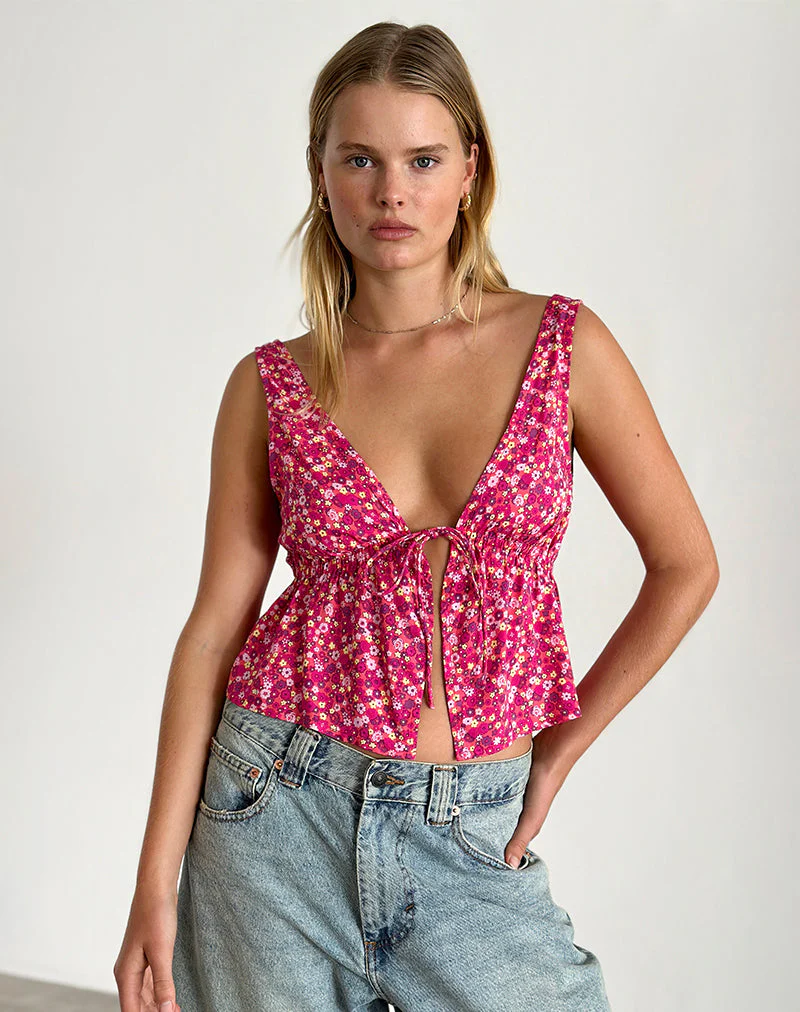 Rolia Cami-Top in Rosa mit Zickzack-Blumenmuster - Image 4