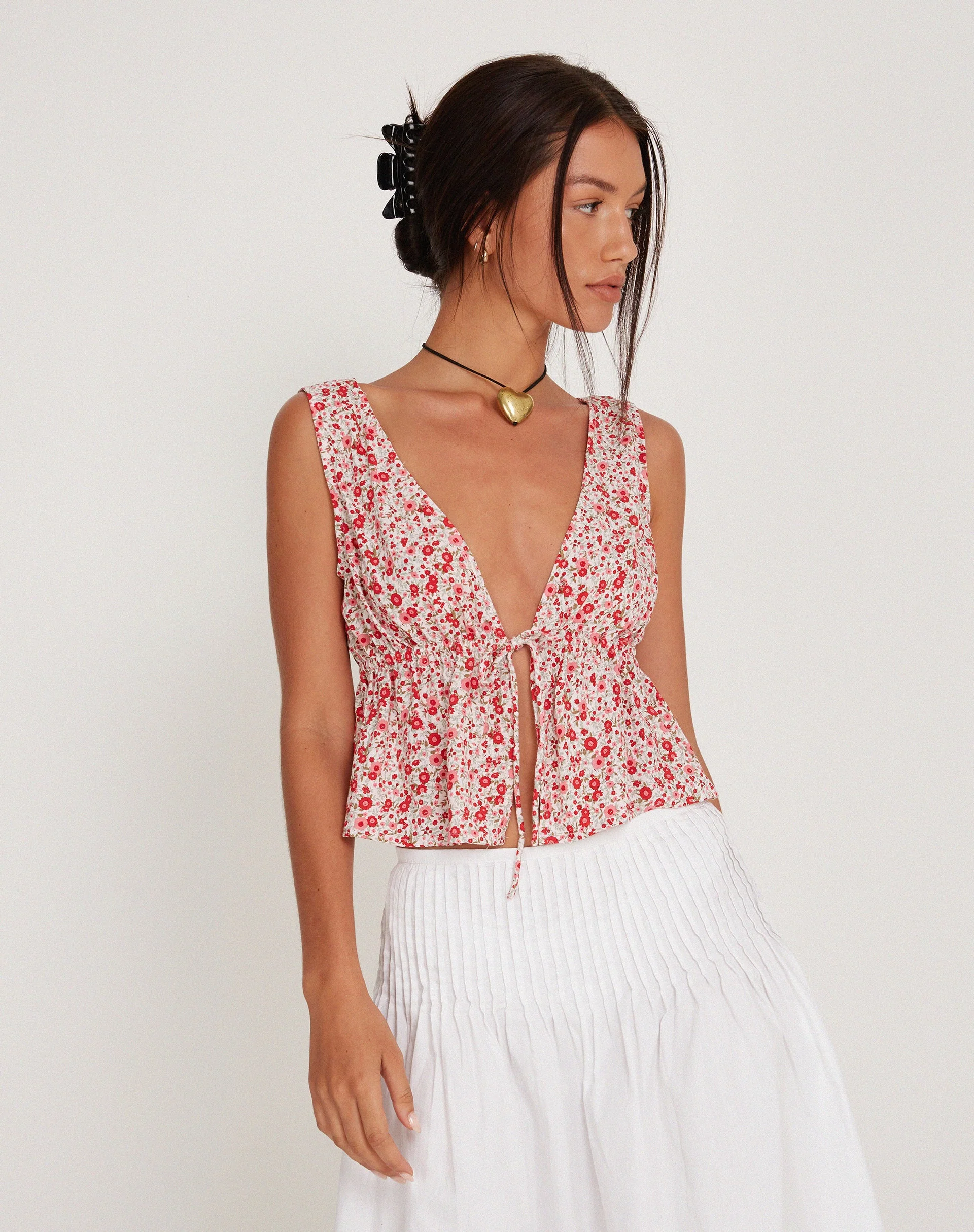 Rolia Krawatten-Top in Ditsy Floral Blush Red - Image 6