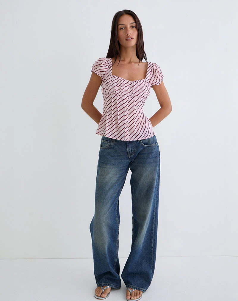 Rolina Bluse aus Chiffonstreifen in Rosa und Burgunderrot - Image 2