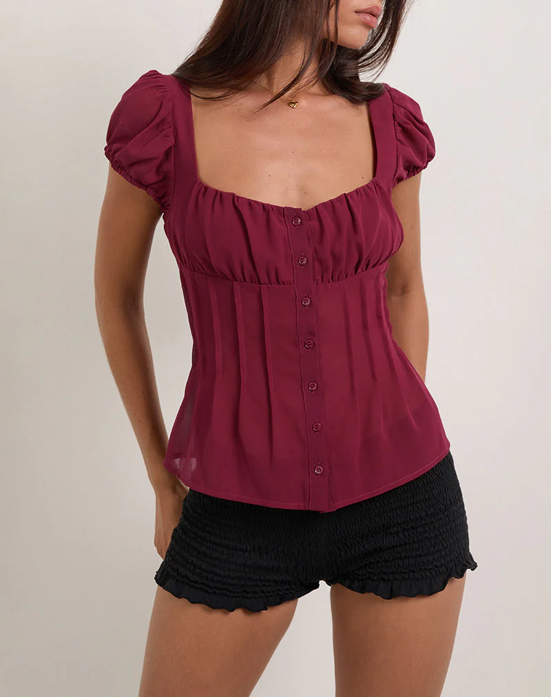 Rolina Bluse aus Chiffon Burgund - Image 2