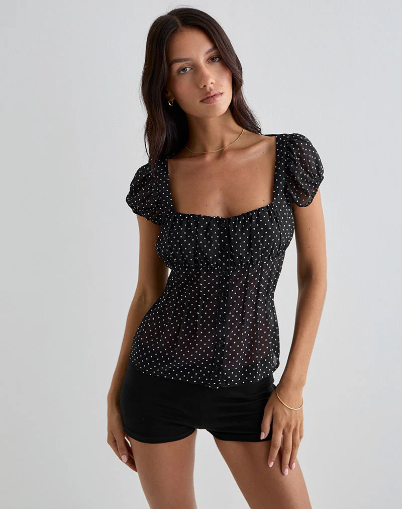 Rolina Bluse aus Chiffon Mini Polka Schwarz