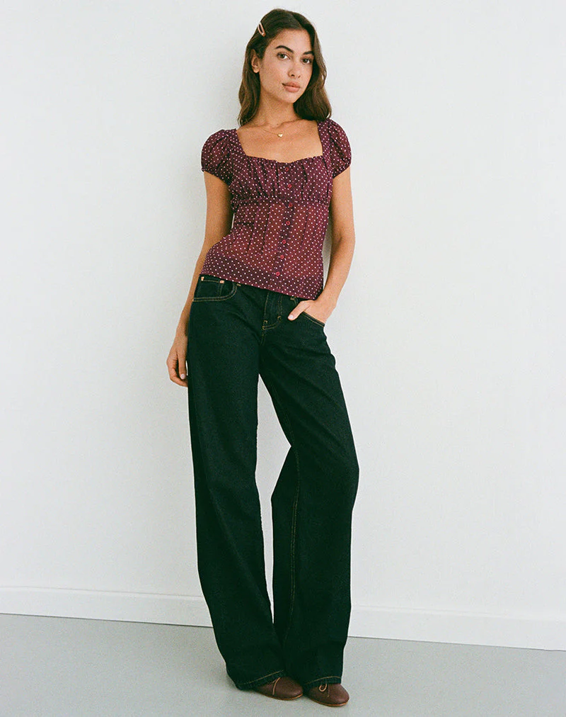 Rolina Bluse aus Chiffon Mini Polka Burgundy - Image 4