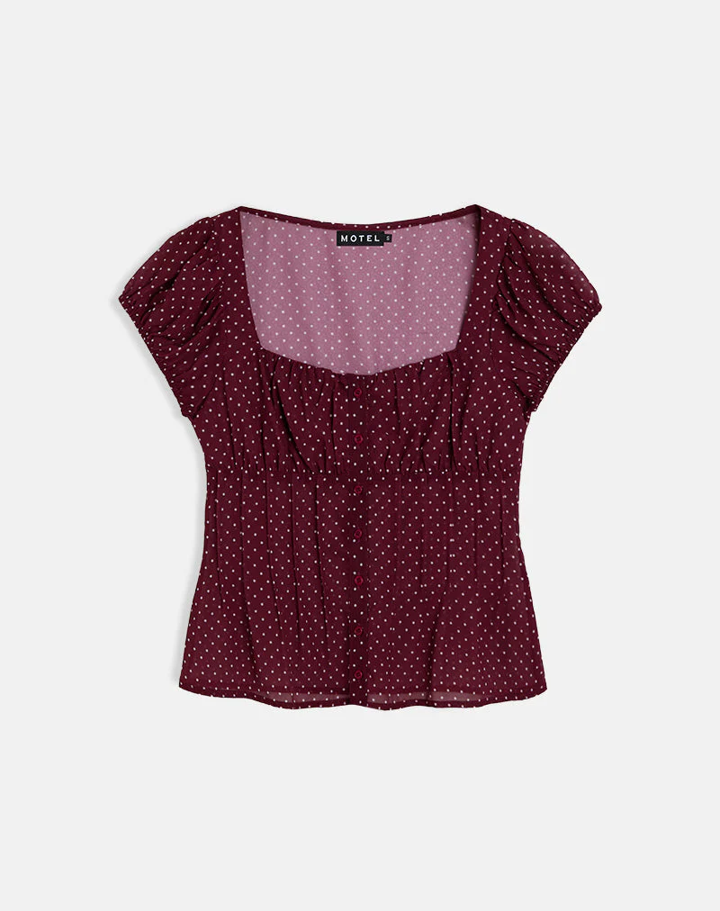 Rolina Bluse aus Chiffon Mini Polka Burgundy - Image 5