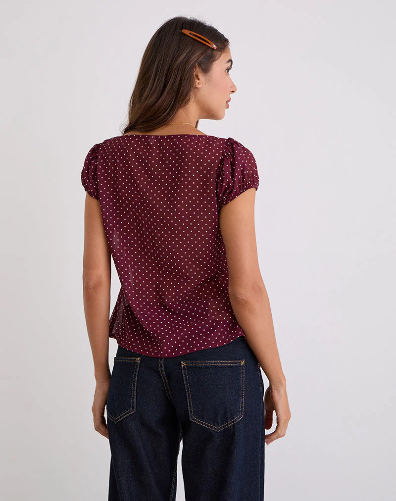 Rolina Bluse aus Chiffon Mini Polka Burgundy - Image 6