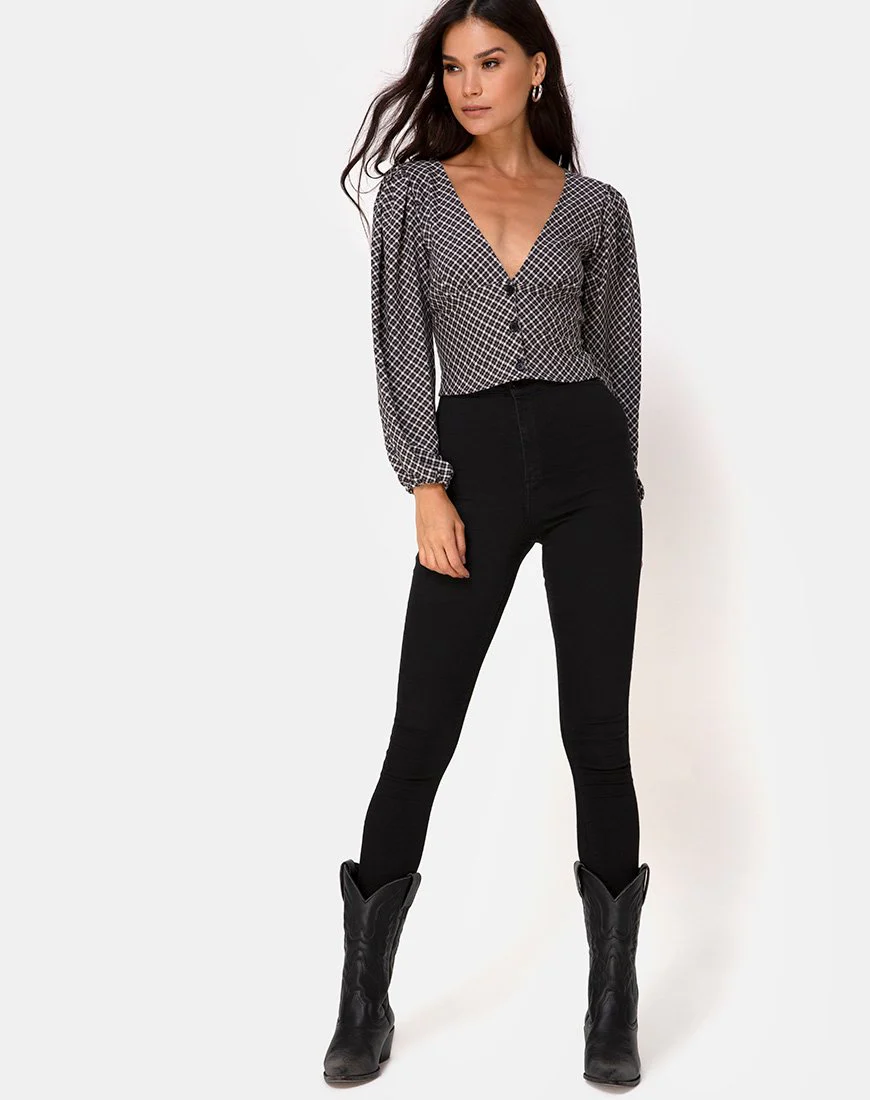 Roma Langarm-Top in Check It Out Schwarz - Image 3