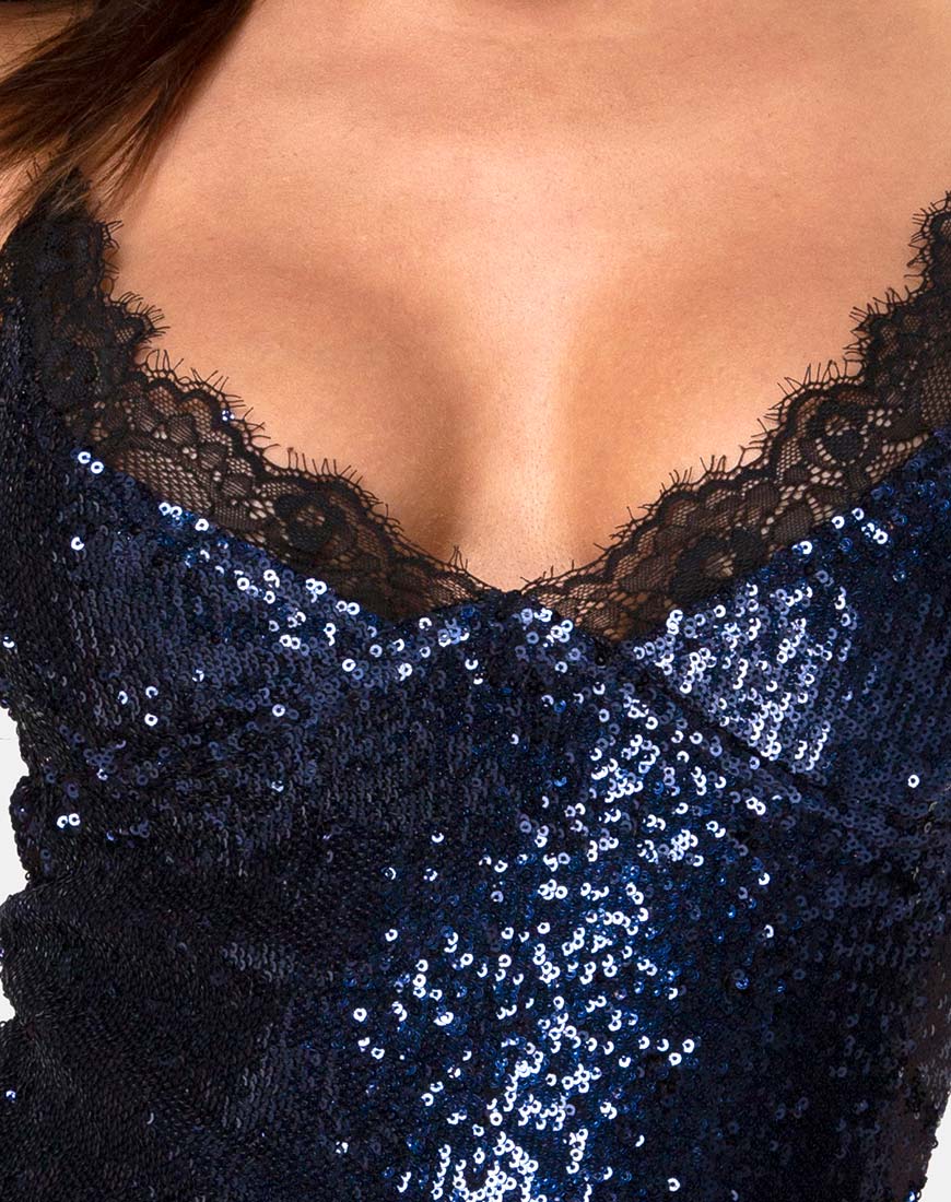 Romini Kleid in Midnight Mini Pailletten mit schwarzer Spitze - Image 5