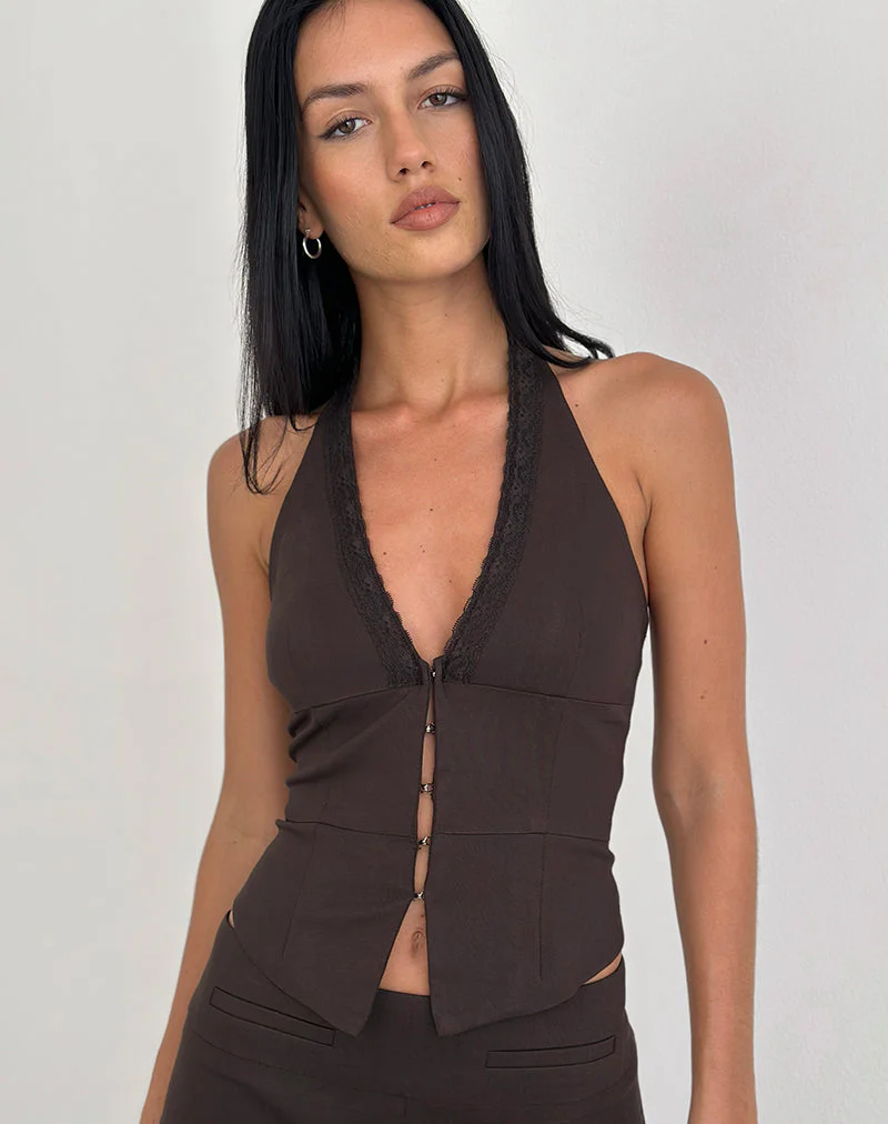 Ronin Top mit Spitzenbesatz Tailoring Braun - Image 2
