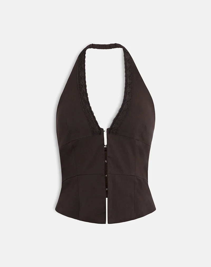 Ronin Top mit Spitzenbesatz Tailoring Braun - Image 5