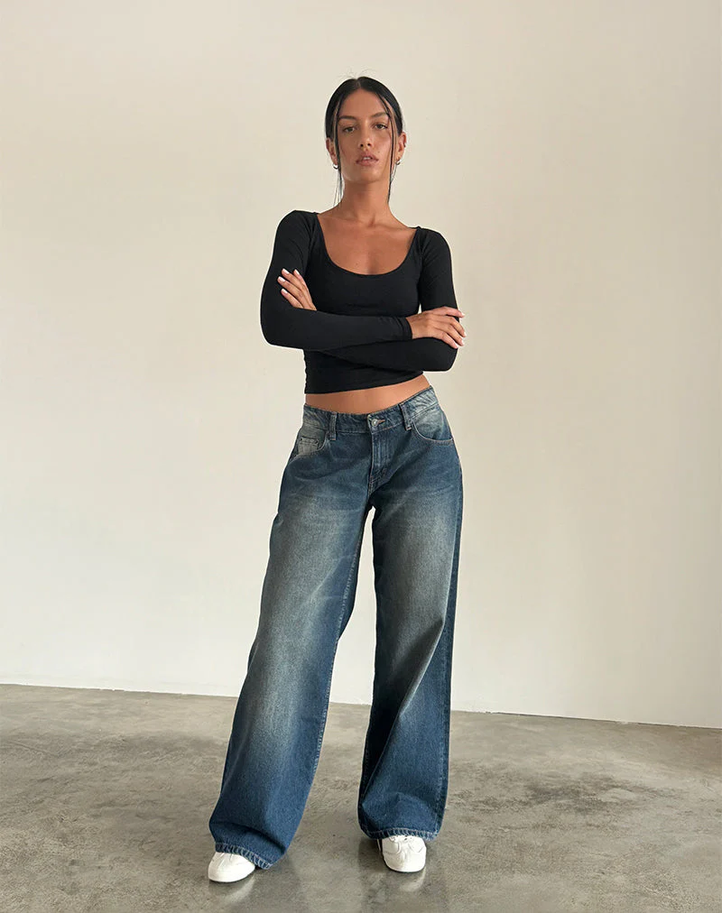 Geräumige extra weite Low Rise Jeans in Dark Vintage - Image 2