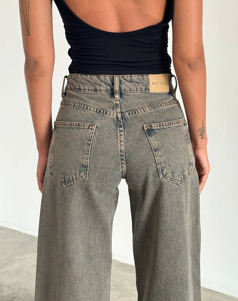 Geräumige extra weite Low Rise Jeans in erdigem Blau - Image 5