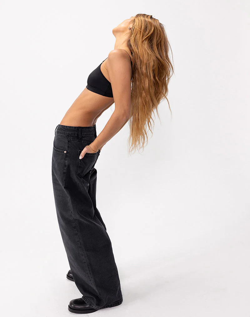Geräumige, extra weite Low Rise Jeans in Schwarz gewaschen - Image 5