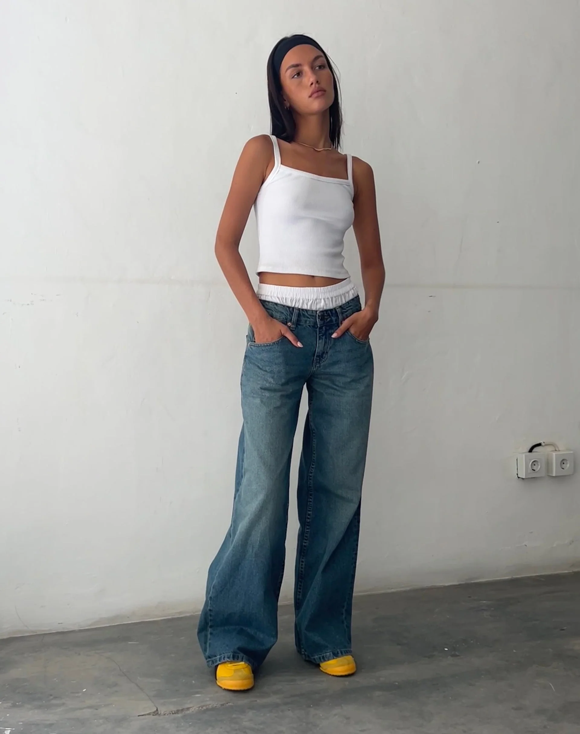 Geräumige extra weite Low Rise Jeans in Vintage Blau Grün - Image 4
