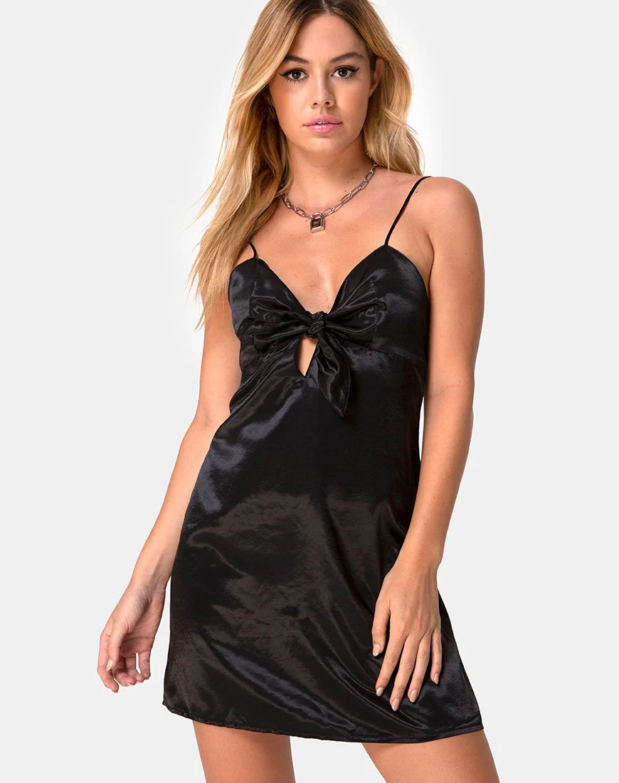 Ronina Kleid aus schwerem Satin Schwarz