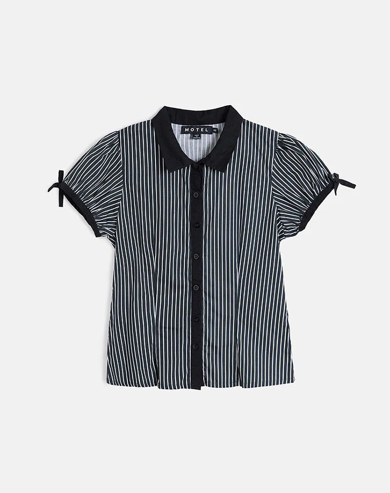 Rosabe Bluse in Schwarz und Grau Monostripe - Image 3