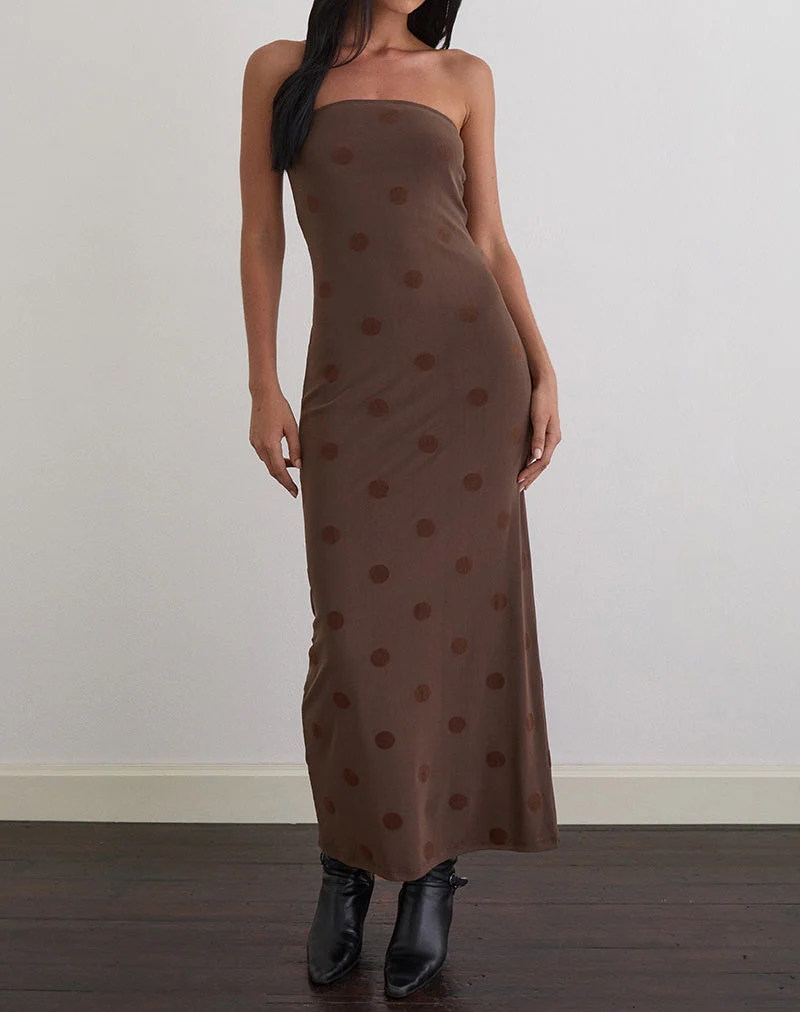 Rosaga Maxikleid in Big Polka Flock Braun - Image 3