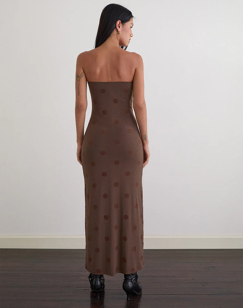 Rosaga Maxikleid in Big Polka Flock Braun - Image 4