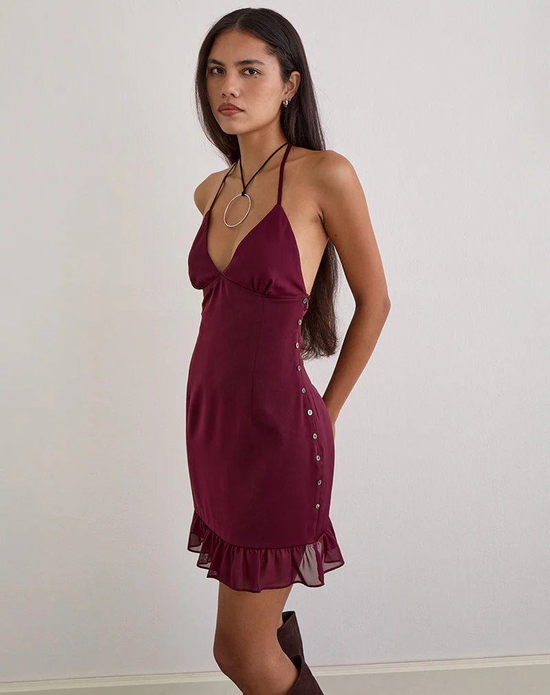 Rosali Minikleid aus Satin-Chiffon in Burgunderrot