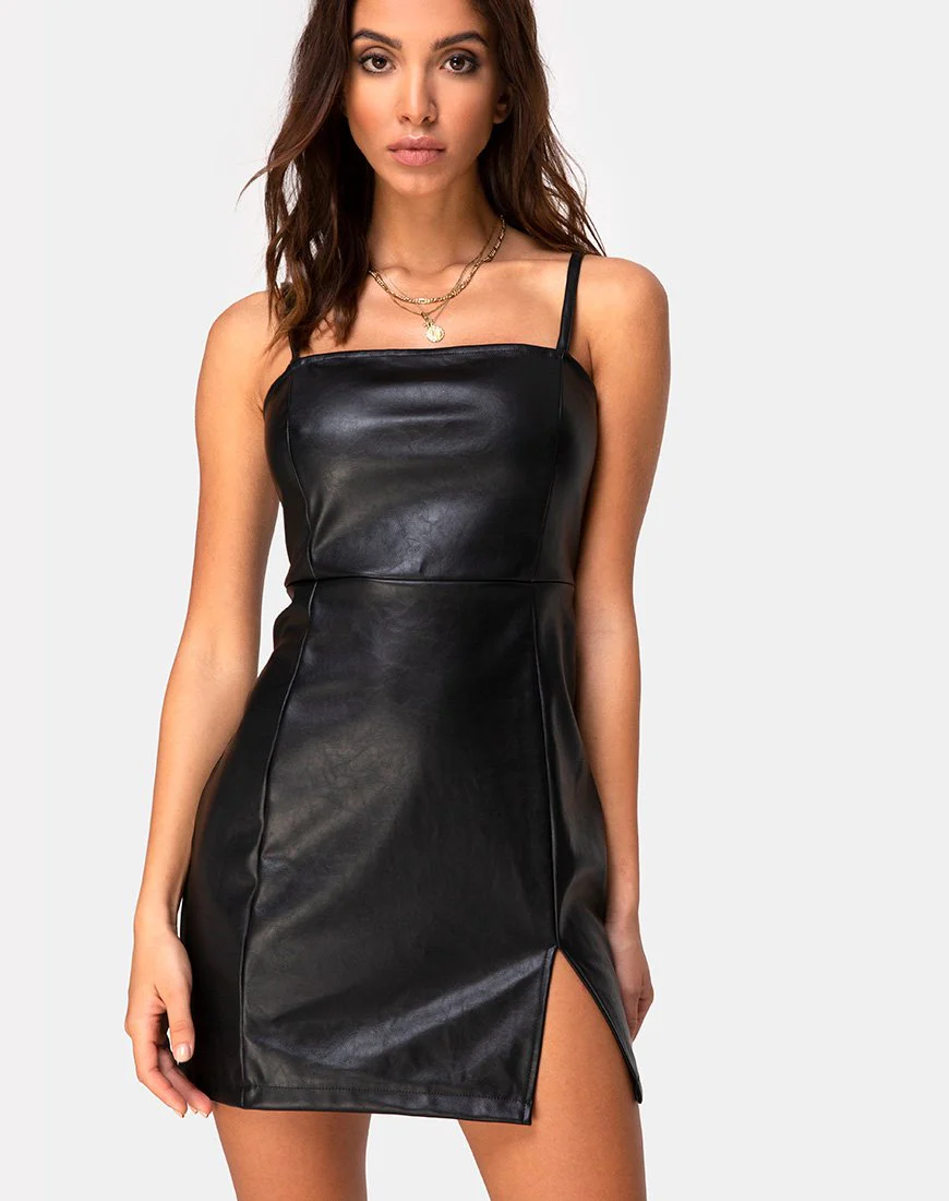 Rosina Kleid in PU Schwarz