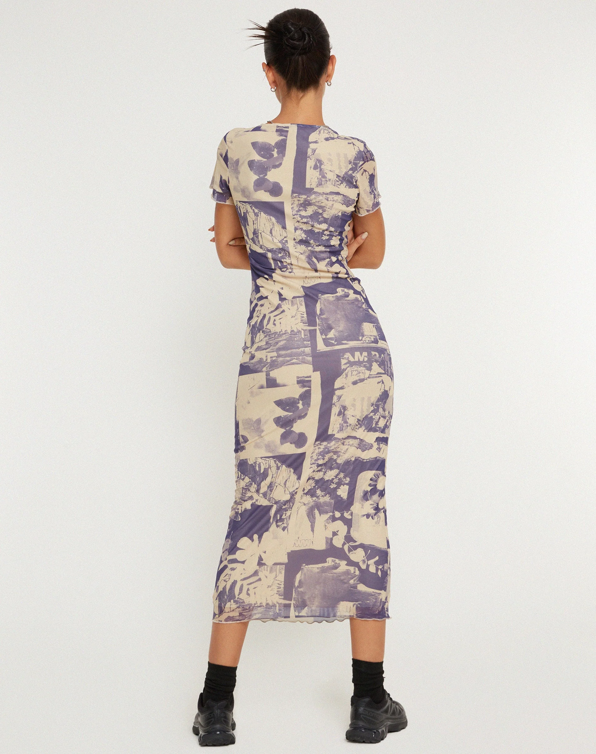 Roska Bedrucktes Midikleid aus Mesh in Collage Floral Shadow Violett - Image 4
