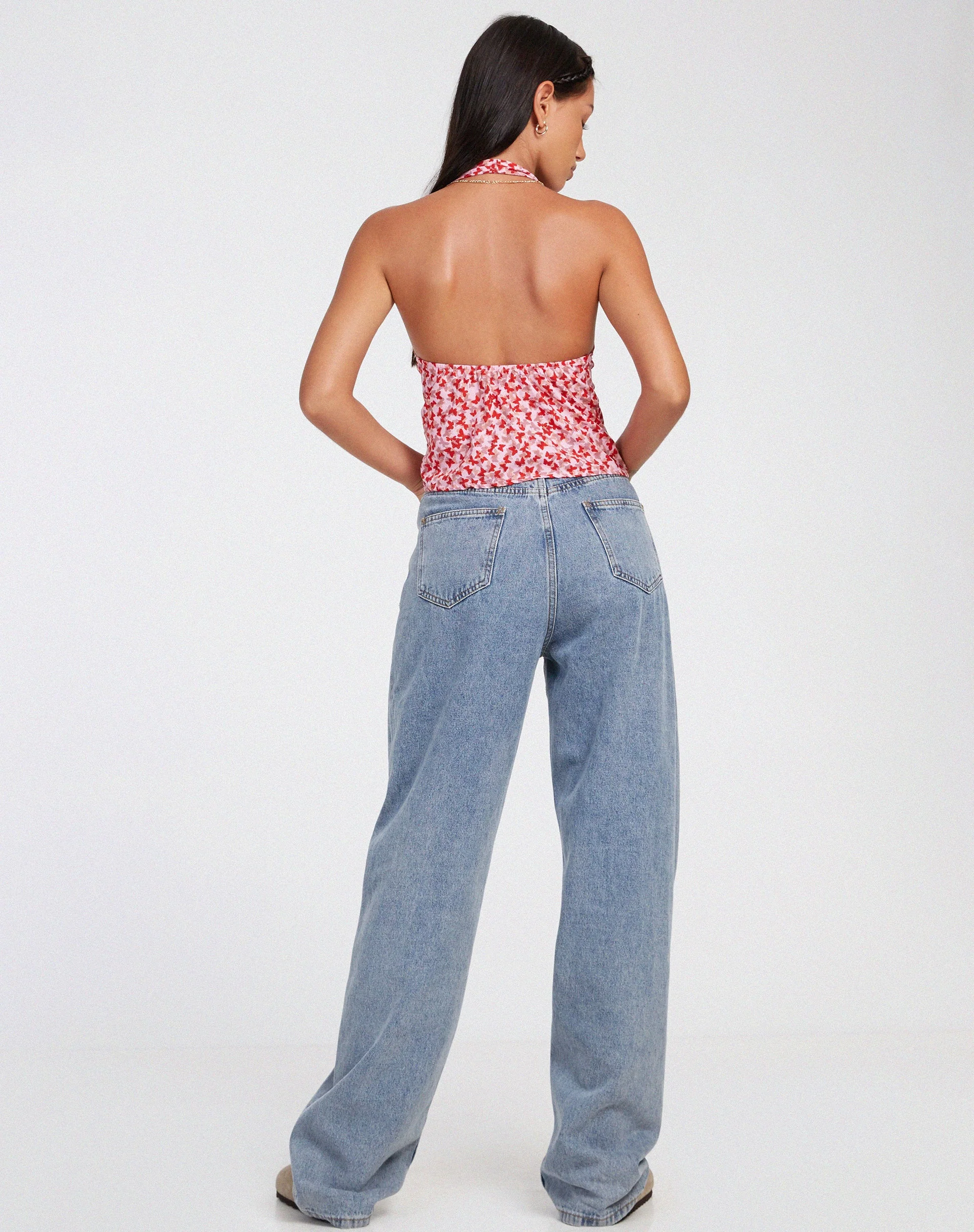 Roula Neckholder-Top in Ditsy Butterfly Pfirsichrot - Image 5