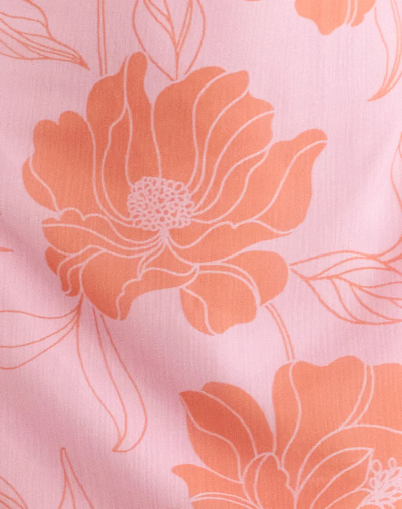Rujira Midikleid mit Kragen in Rosa-Orange mit Blumenmuster - Image 5