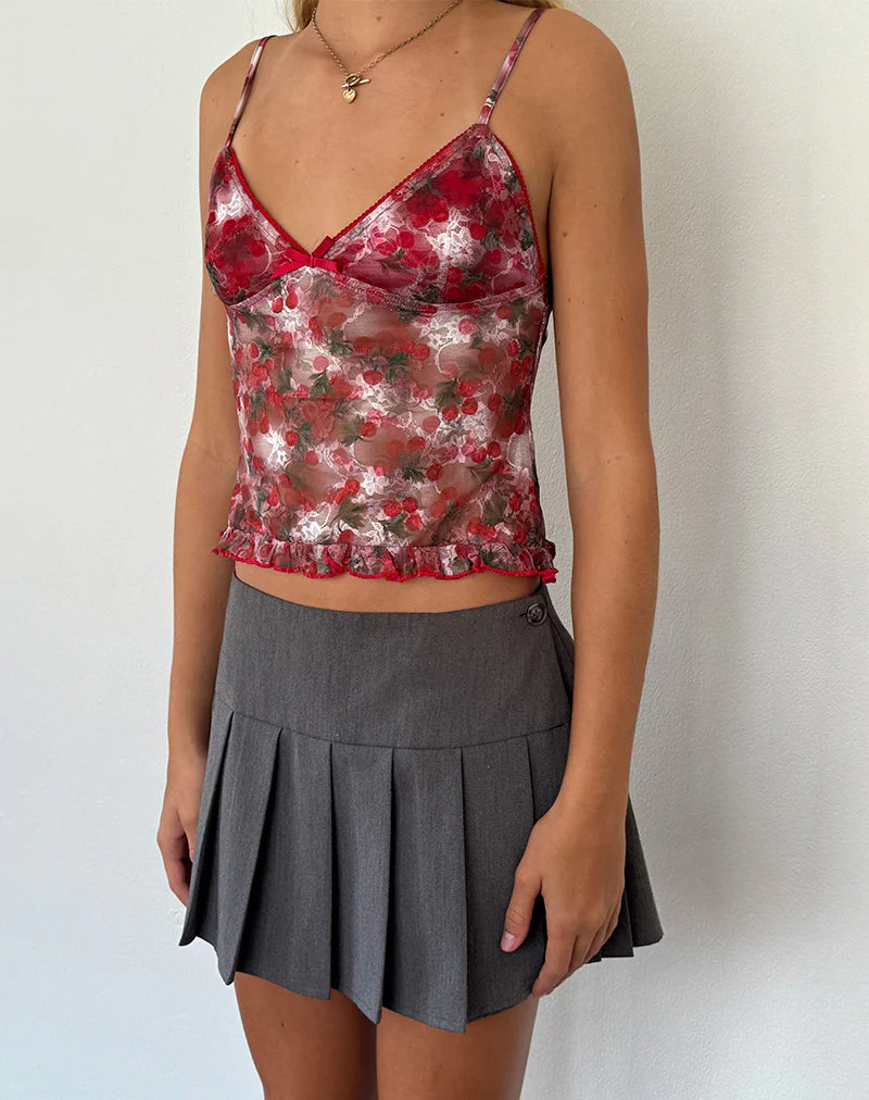 Rumaysa Top aus bedruckter Spitze in Kirsche - Image 2