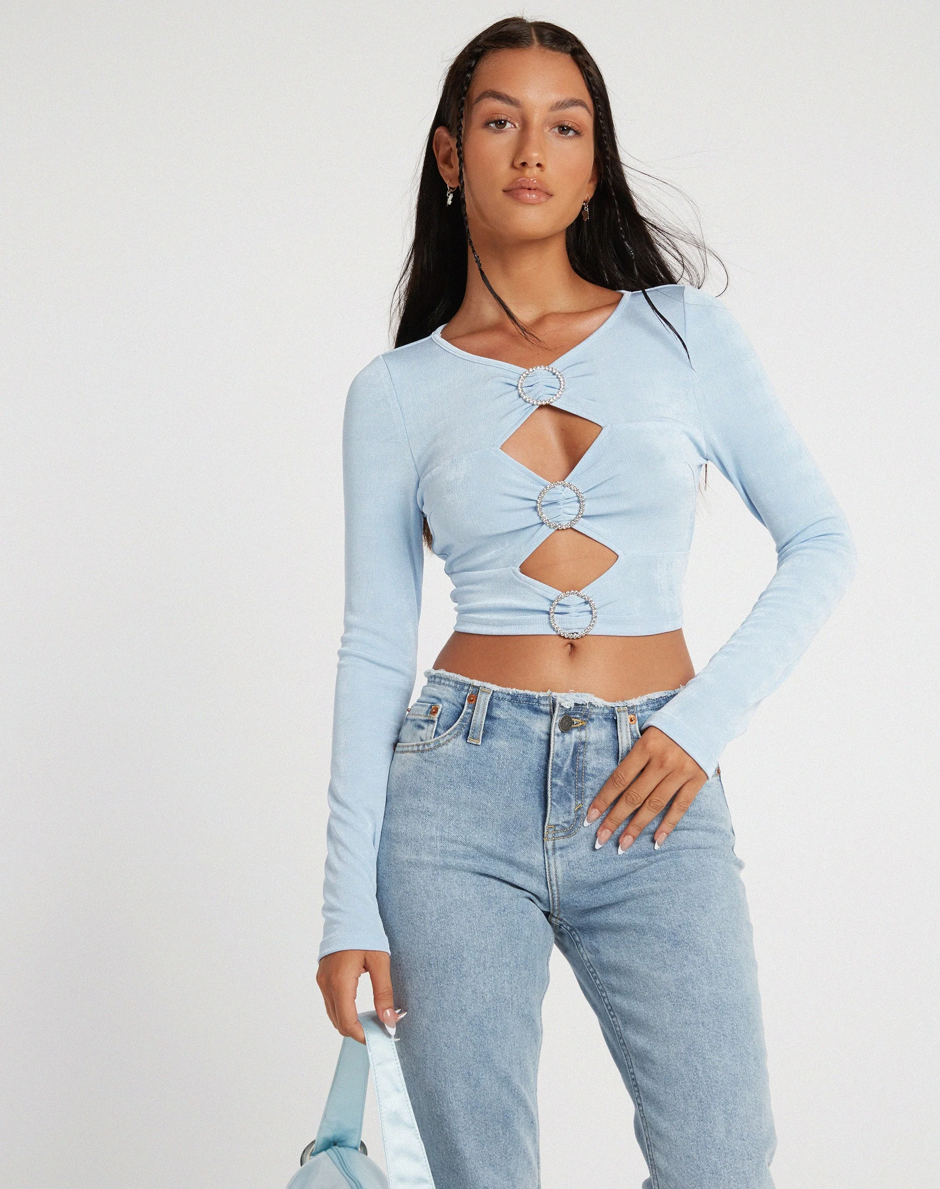 Ruti Langärmeliges Top aus Krepp in Babyblau - Image 3