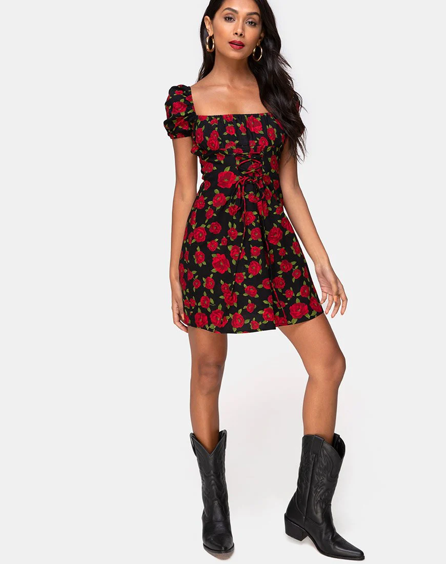 Ruzenta Minikleid in Roaming Rose Schwarz - Image 5