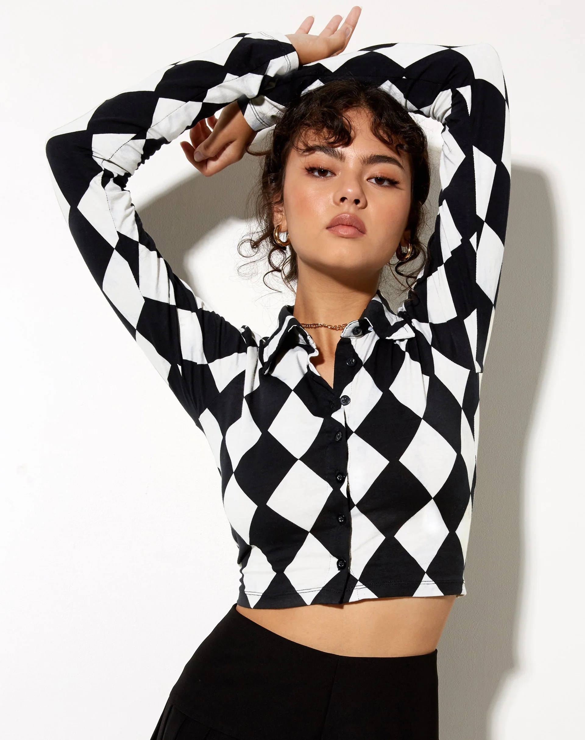 Ryals Crop Top in Harlekin Schwarz und Weiß