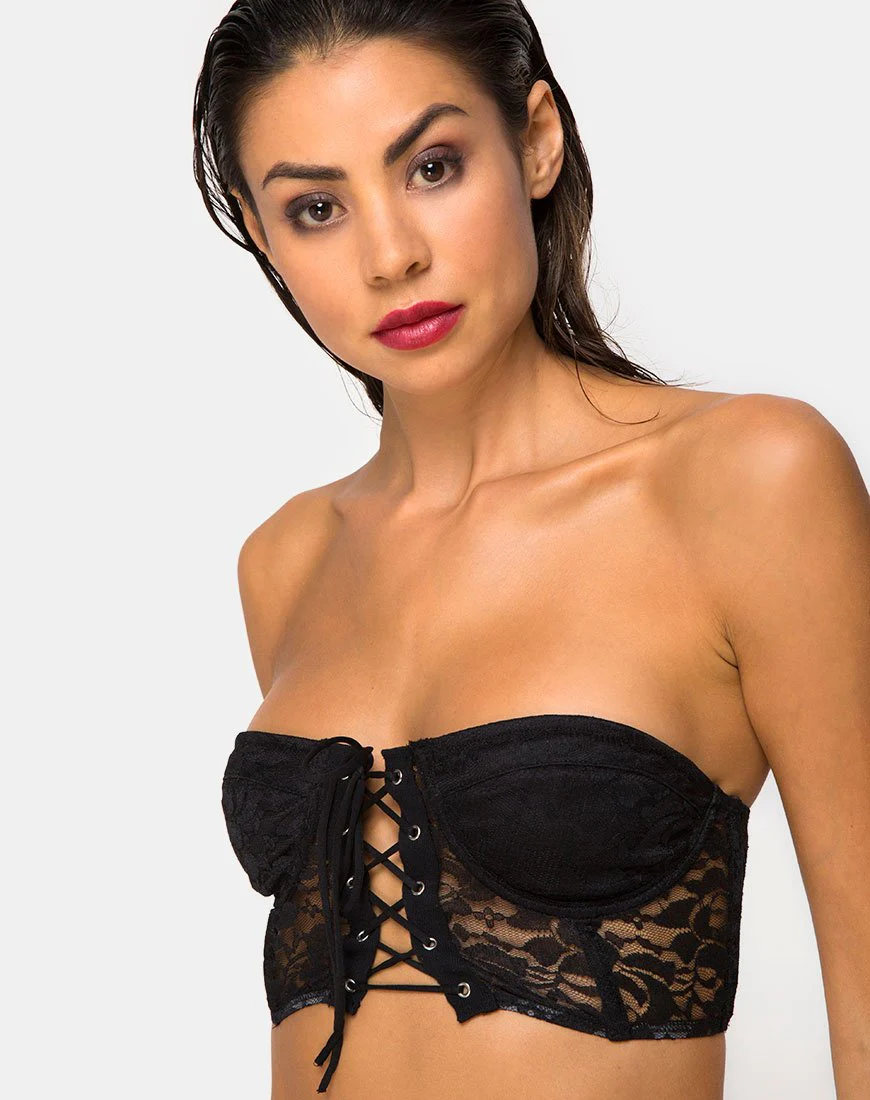 Ryilup Bralet Top aus Spitze Schwarz